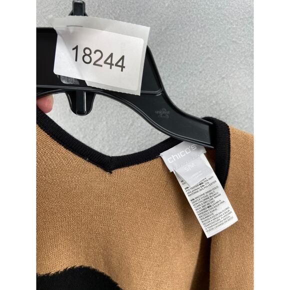 Chicos Poncho Cape Wrap Sz Small / Medium Sweater Tan Black Knit Striped Flowy - Picture 10 of 10